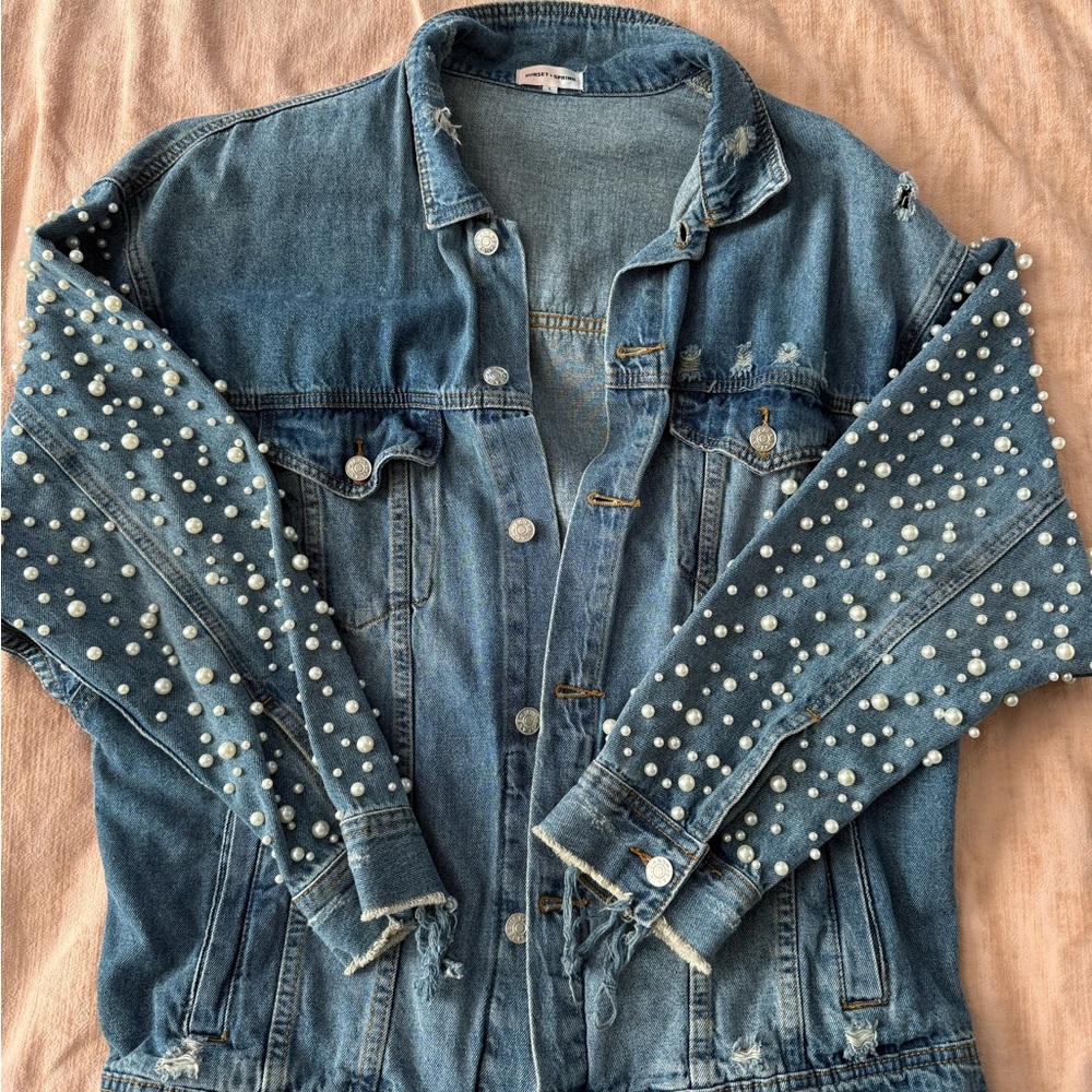 Pearl Embellished Denim Jacket